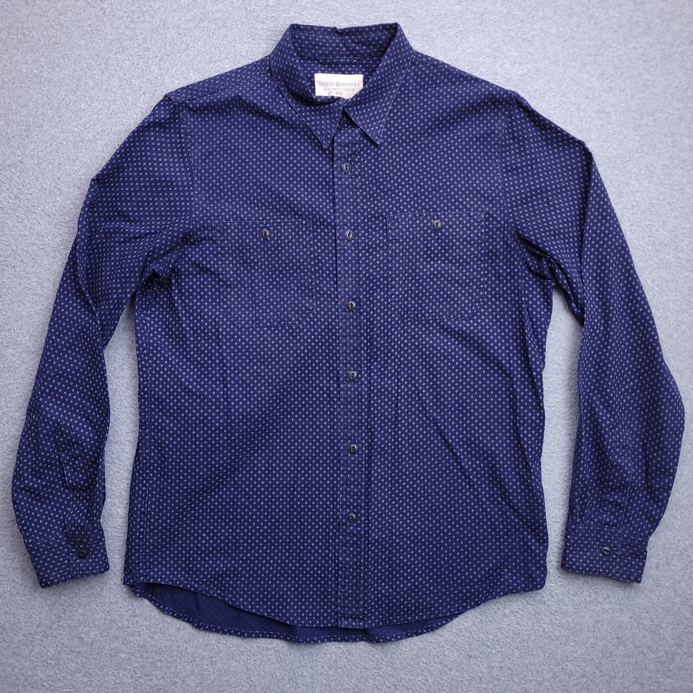 Denim Supply Ralph Lauren Button Up Shirt Medium Blue Polka Dot Mens